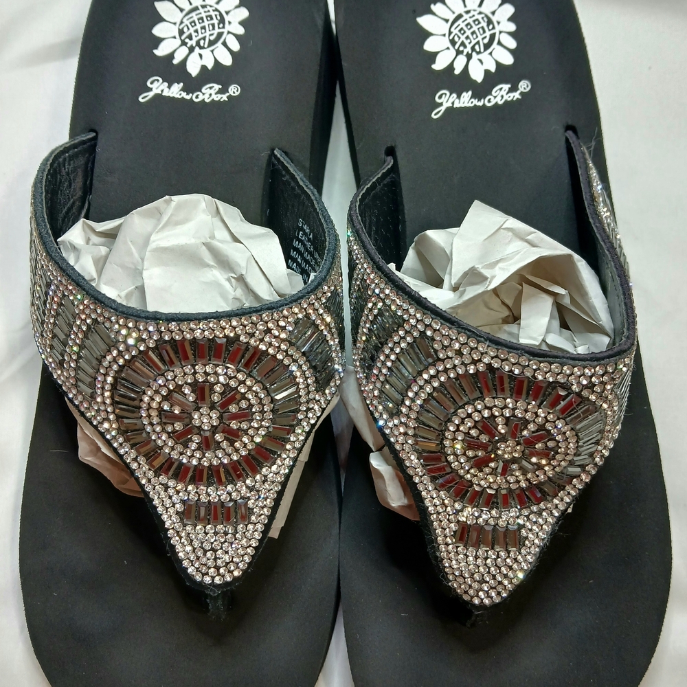 Yellow Box Black and Silver Sparkly Women's Sandals